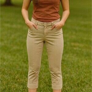 Old Navy Pixie Pants 8 Khaki Slim Fit Stretch High Rise Cropped Capri Preppy Str